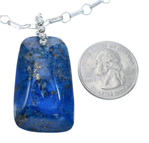 Native American Sterling Silver Lapis Link Chain Necklace Pendant Set AX128043